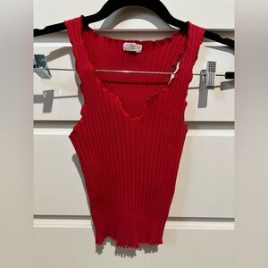 Active USA Red Fitted Ribbed Tank Top
